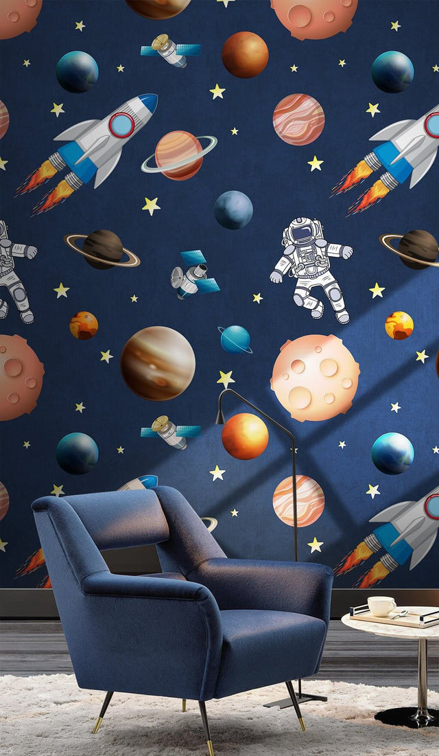 Astronauts Galaxy Space Wallpaper Mural for Kids Room-ChandeliersDecor.com