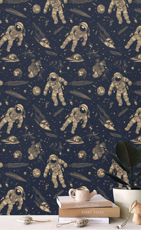 Astronauts on Moon Wallpaper Mural for kids Room-ChandeliersDecor.com