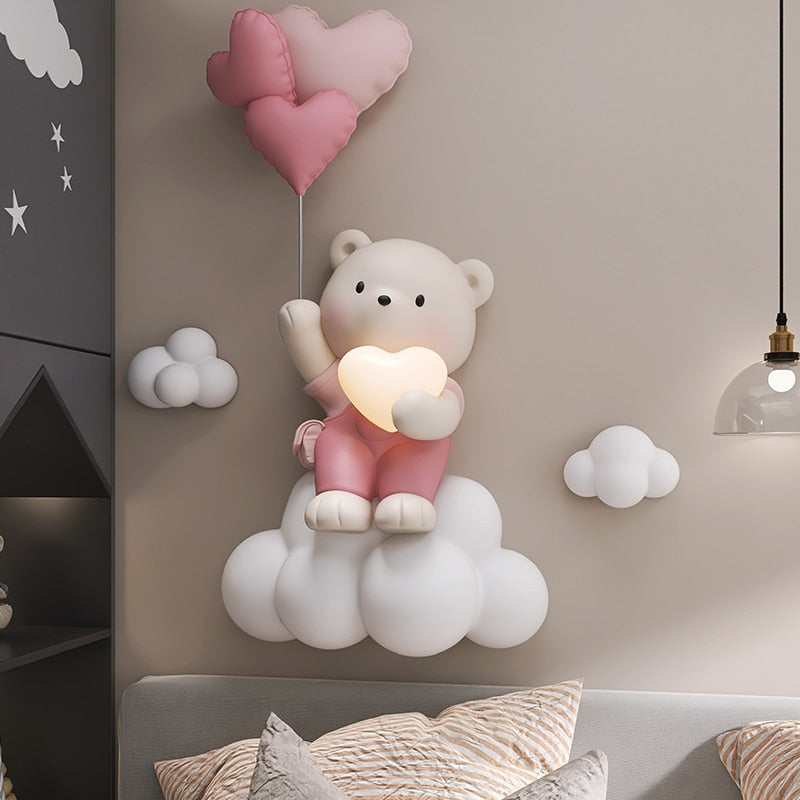 Balloon Bear Statue Wall Hanging Globe Light for Kids Room-ChandeliersDecor