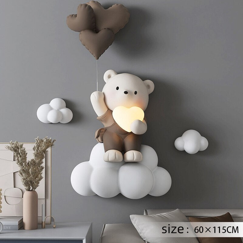 Balloon Bear Statue Wall Hanging Globe Light for Kids Room-ChandeliersDecor