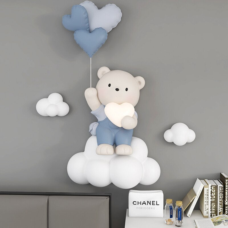 Balloon Bear Statue Wall Hanging Globe Light for Kids Room-ChandeliersDecor