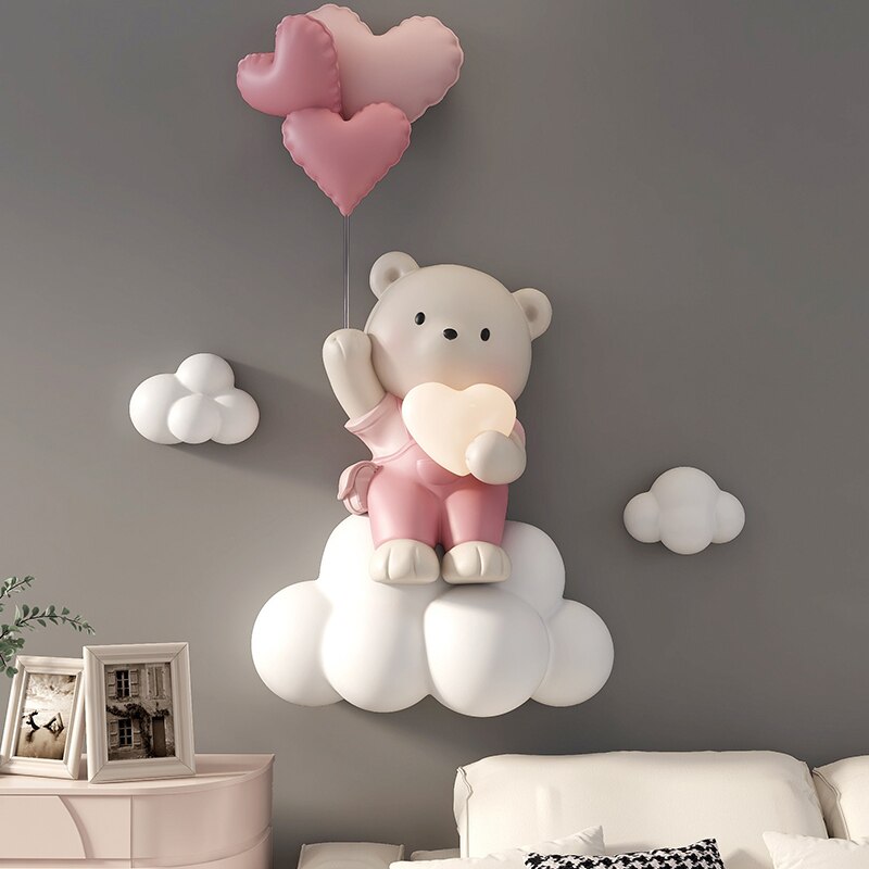 Balloon Bear Statue Wall Hanging Globe Light for Kids Room-ChandeliersDecor