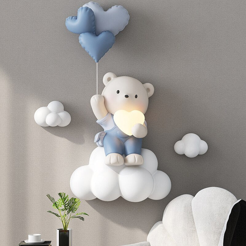 Balloon Bear Statue Wall Hanging Globe Light for Kids Room-ChandeliersDecor