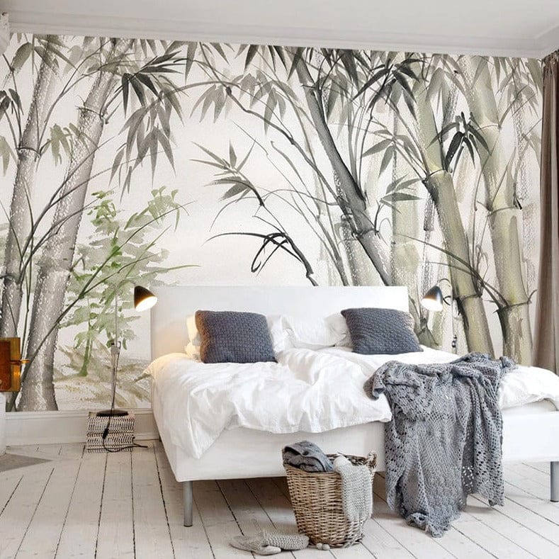 Papier peint d'arbres de plantes de barres de bambou pour le décor de mur à la maison