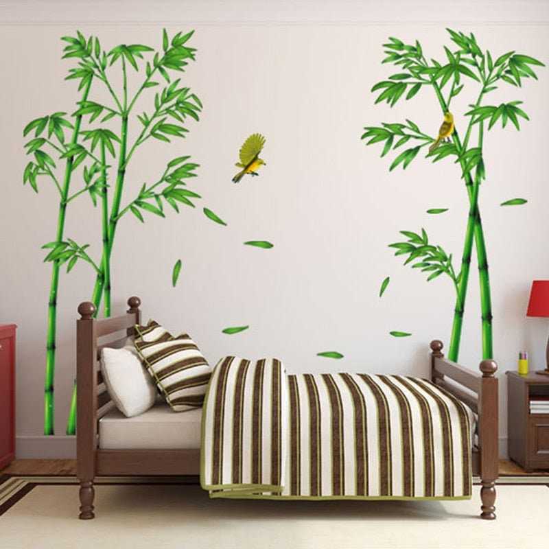 Green Bamboo Forest Depths Wall Sticker | Tree Home Decor Decals for Living Room Decoration
