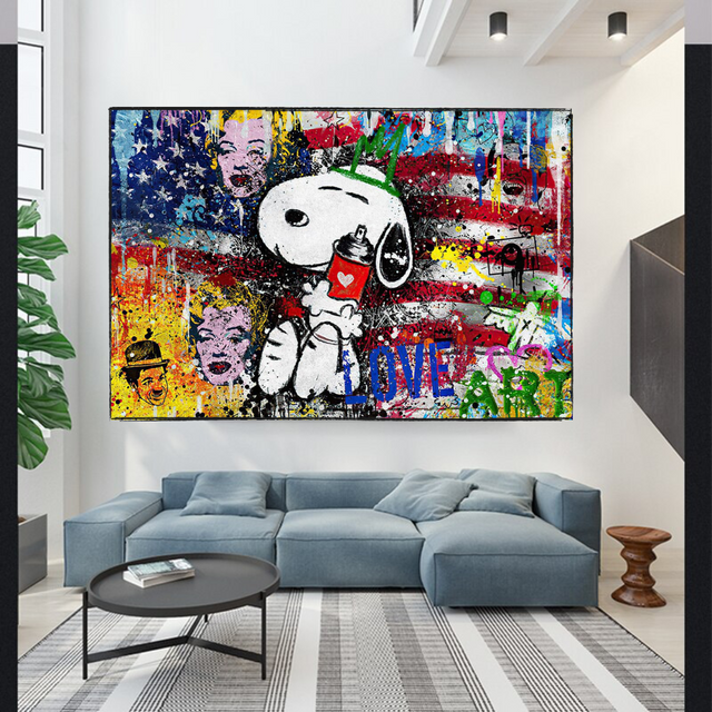 Banksy American: Snoopy Love Canvas Wall Art