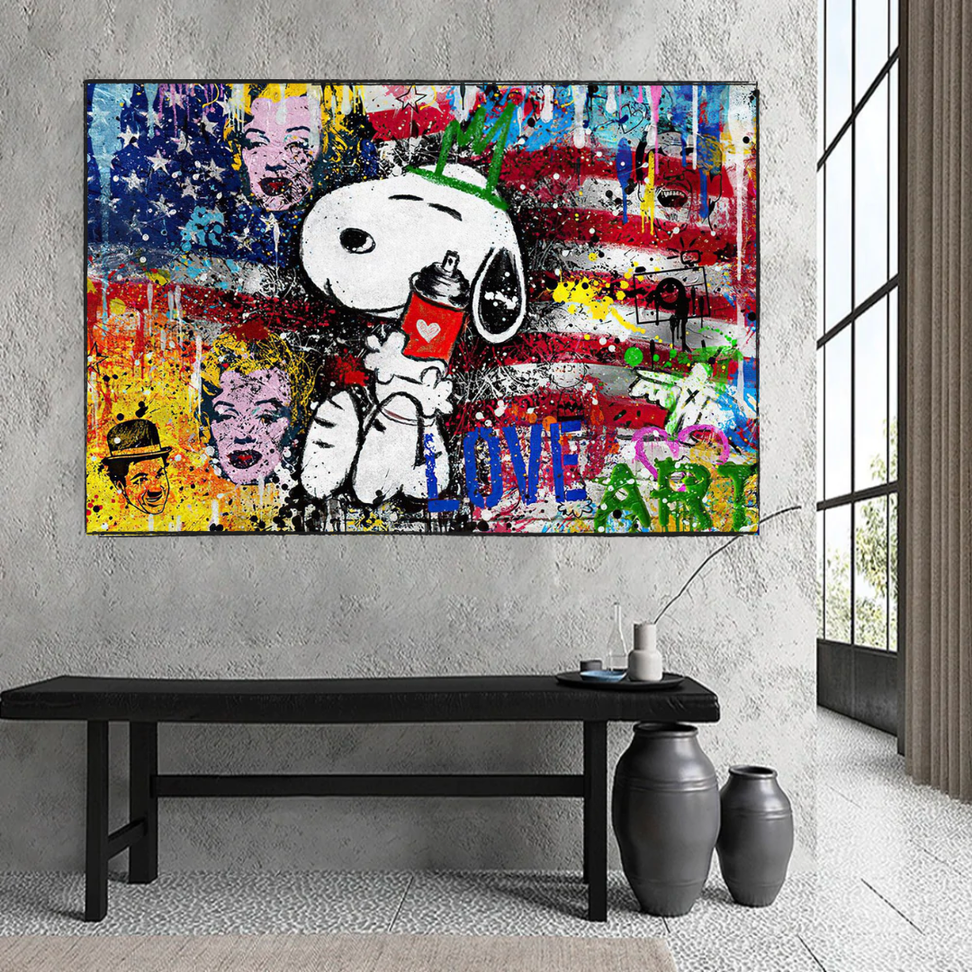 Banksy American: Snoopy Love Canvas Wall Art-ChandeliersDecor