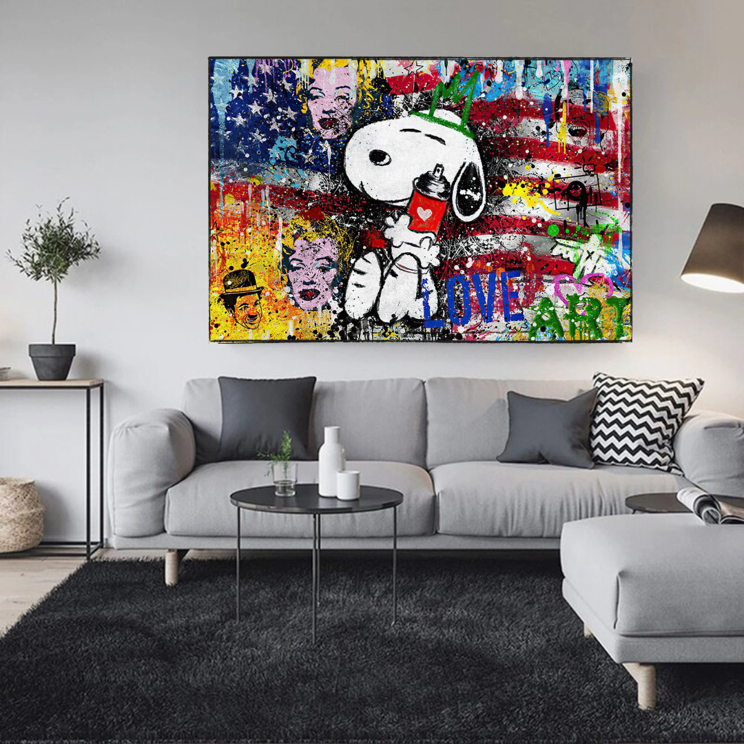 Banksy American: Snoopy Love Canvas Wall Art-ChandeliersDecor