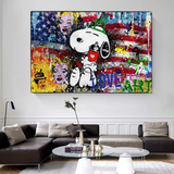 Banksy American: Snoopy Love Canvas Wall Art-ChandeliersDecor