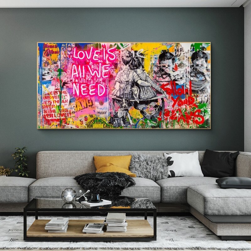 Banksy Art Love Is All We Need Canvas Wall Art-ChandeliersDecor