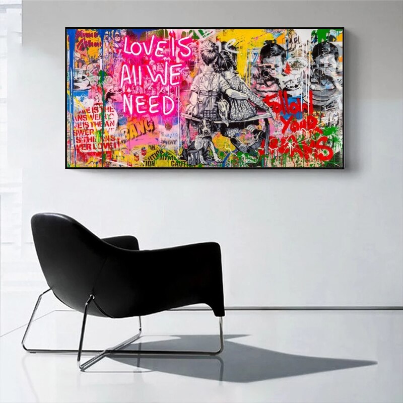 Banksy Art Love Is All We Need Canvas Wall Art-ChandeliersDecor