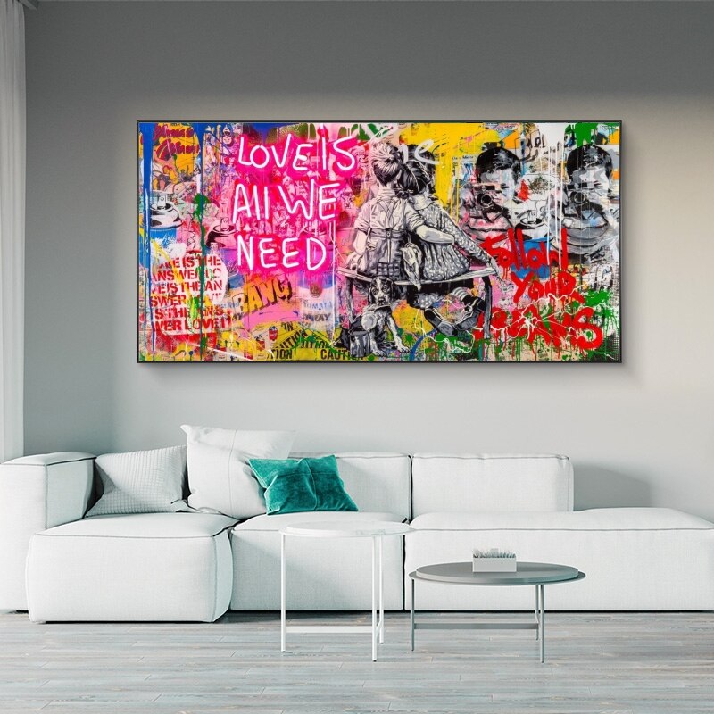 Banksy Art Love Is All We Need Canvas Wall Art-ChandeliersDecor