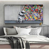 Banksy Boy Behind The Curtain Canvas Wall Art