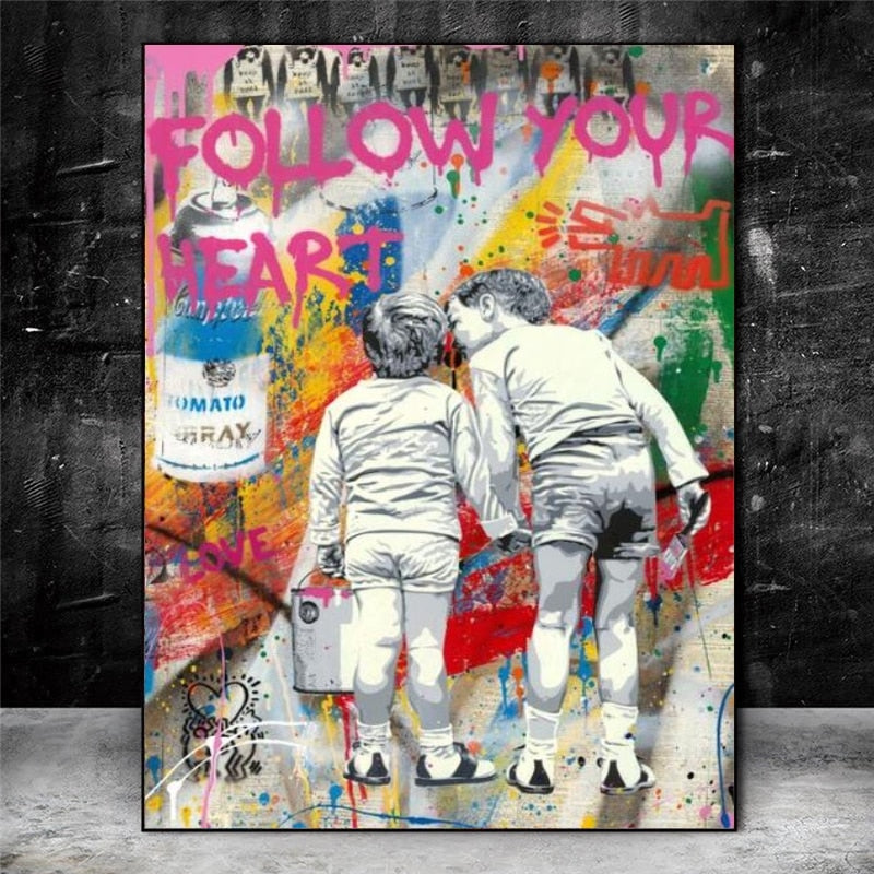 Banksy Canvas Art - Follow Your Heart Graffiti Poster-ChandeliersDecor