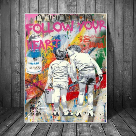 Banksy Canvas Art - Follow Your Heart Graffiti Poster-ChandeliersDecor