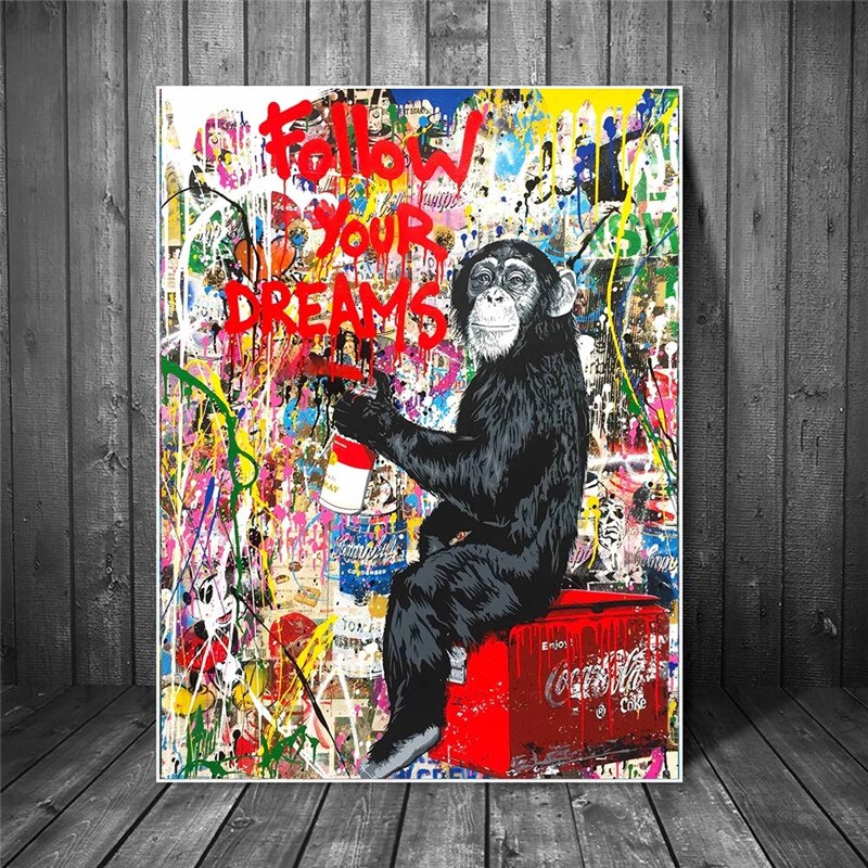 Banksy Follow Your Dreams Canvas Art Posters Modern Graffiti Art-ChandeliersDecor