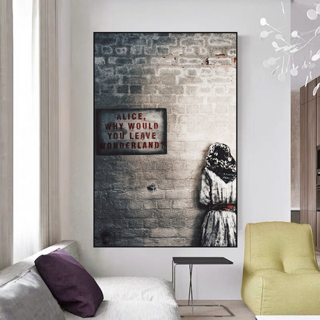 Banksy Graffiti Alice and Wonderland Canvas Wall Art-ChandeliersDecor