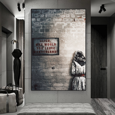 Banksy Graffiti Alice and Wonderland Canvas Wall Art-ChandeliersDecor