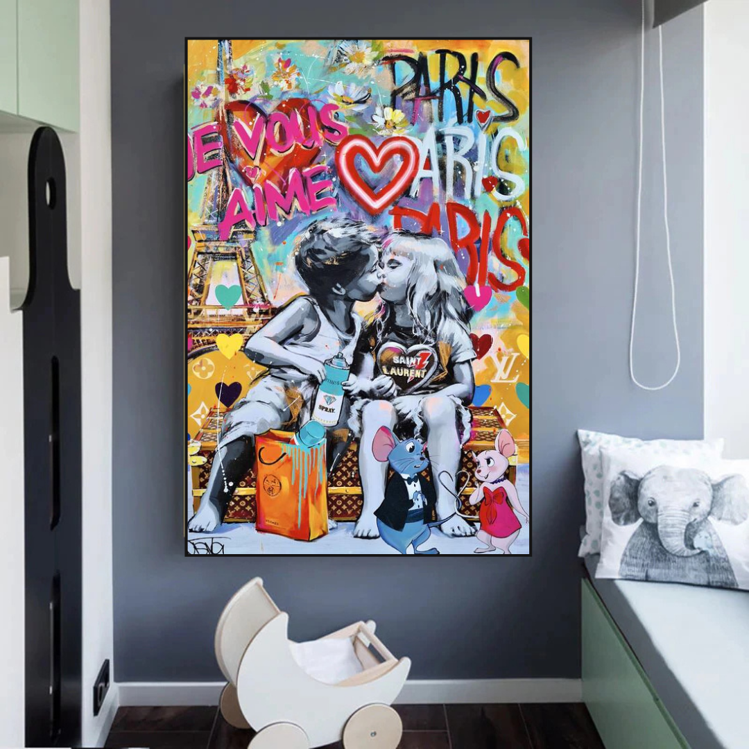 Banksy I Love You Paris Wall Art: Expressive Masterpiece-ChandeliersDecor