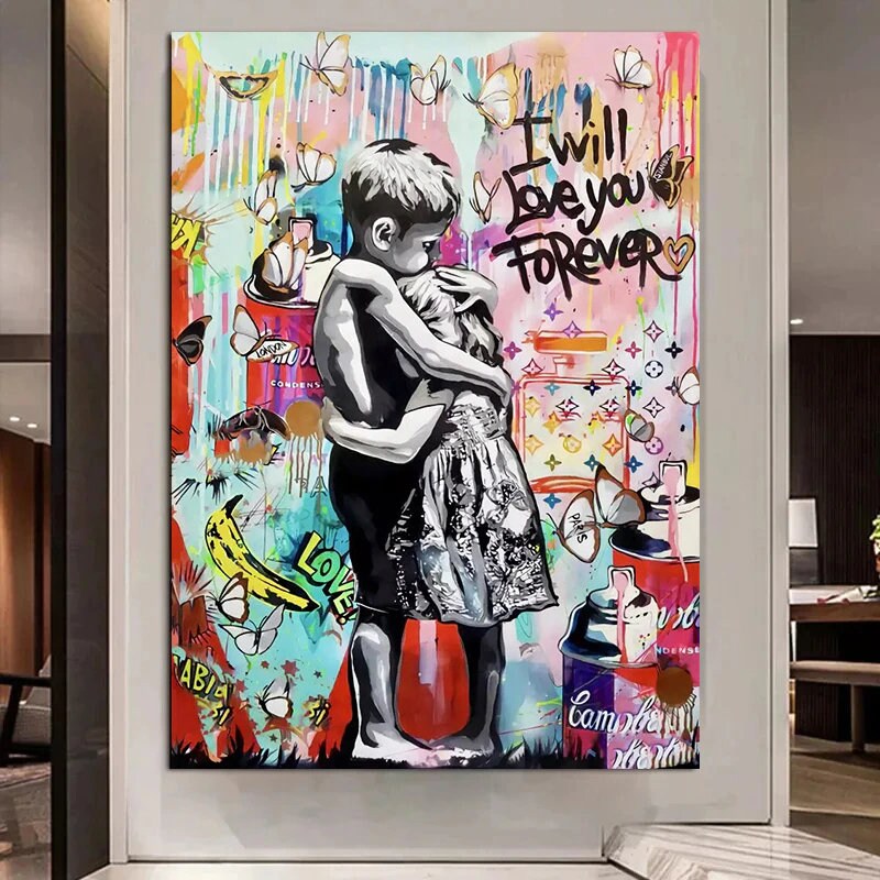 Banksy I will Love you forever Canvas Wall Art-ChandeliersDecor