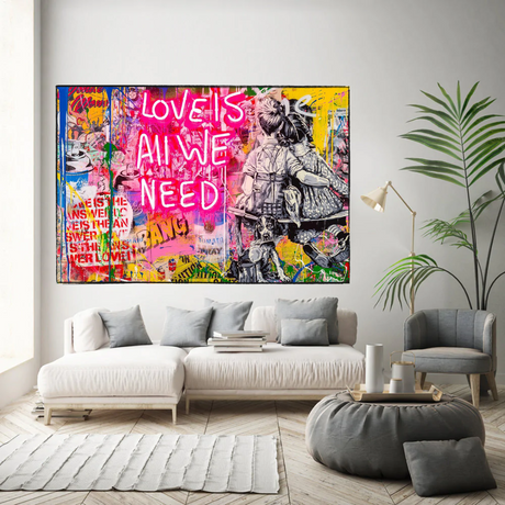 Banksy Love is all we need Canvas Wall Art-ChandeliersDecor