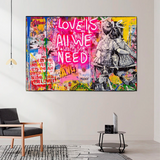 Banksy Love is all we need Canvas Wall Art-ChandeliersDecor