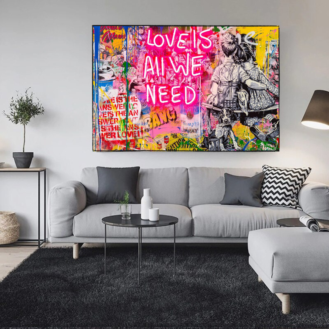 Banksy Love is all we need Canvas Wall Art-ChandeliersDecor