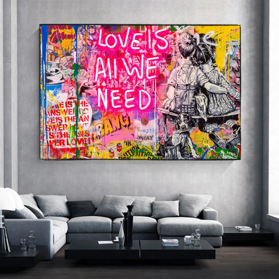 Banksy Love is all we need Canvas Wall Art-ChandeliersDecor