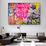 Banksy Love is all we need Canvas Wall Art-ChandeliersDecor