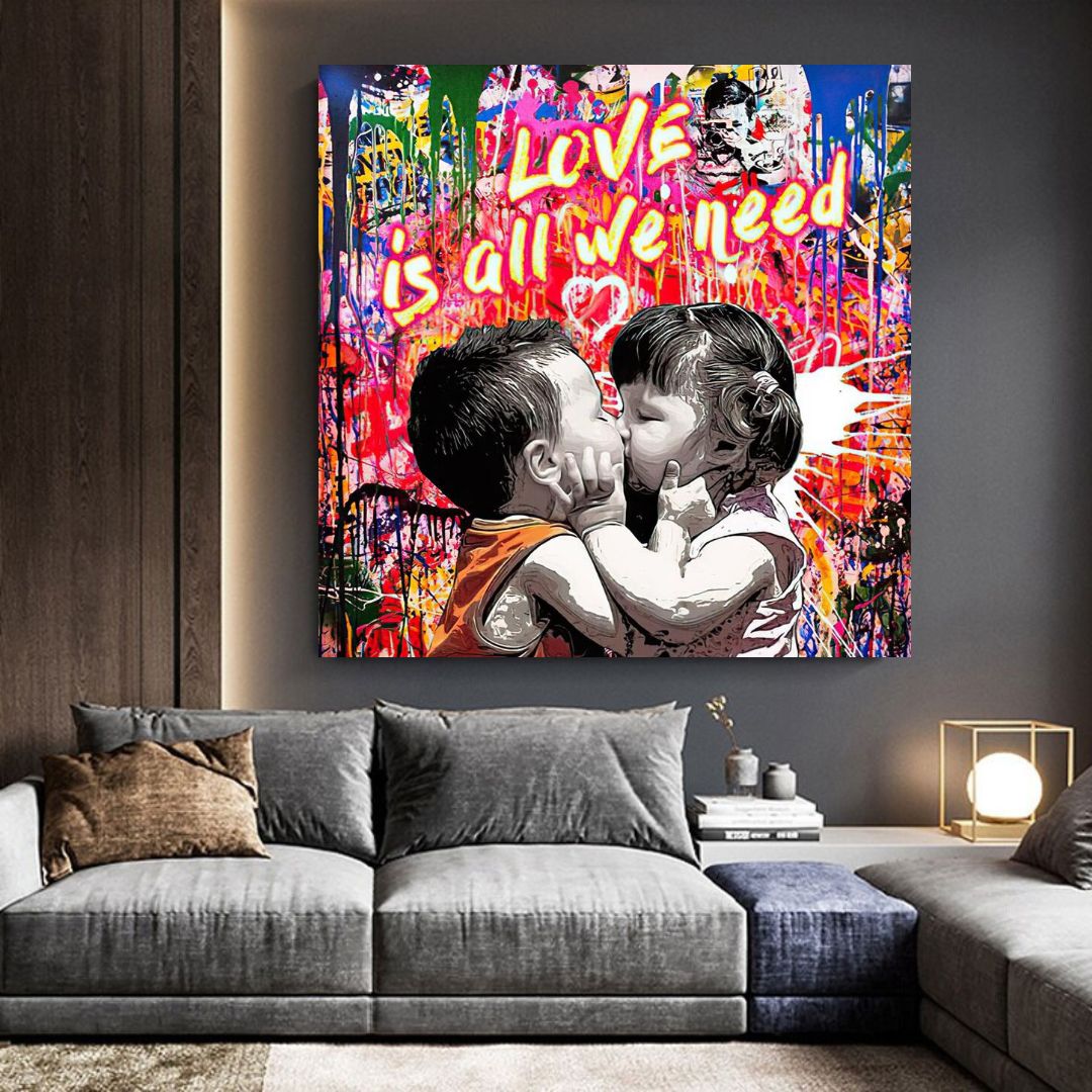 Banksy Love is all we need Graffiti Canvas Wall Art-ChandeliersDecor