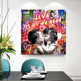 Banksy Love is all we need Graffiti Canvas Wall Art-ChandeliersDecor