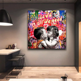 Banksy Love is all we need Graffiti Canvas Wall Art-ChandeliersDecor