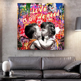 Banksy Love is all we need Graffiti Canvas Wall Art-ChandeliersDecor