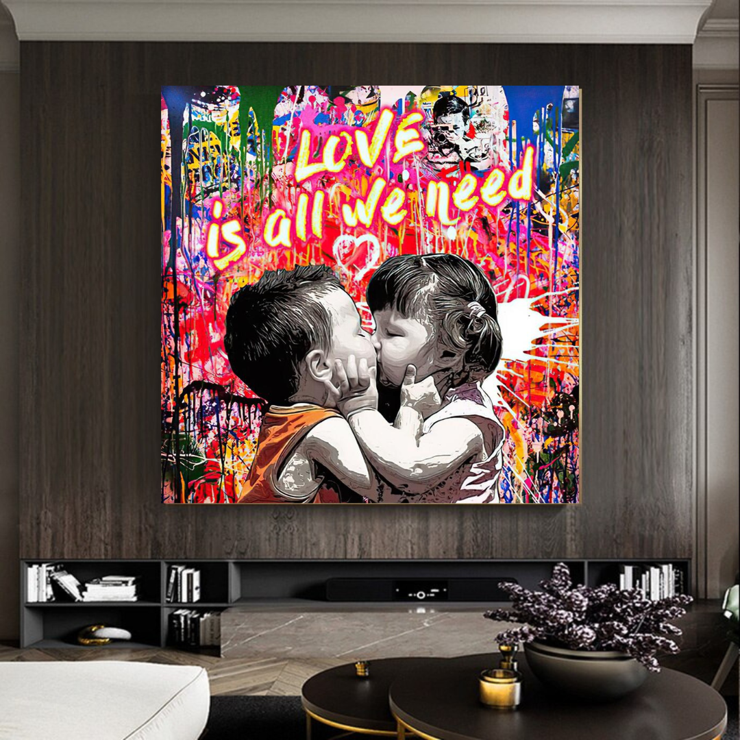 Banksy Love is all we need Graffiti Canvas Wall Art-ChandeliersDecor