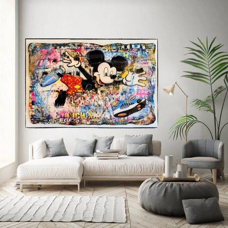 Banksy Mickey Mouse Supreme Canvas Wall Art-ChandeliersDecor