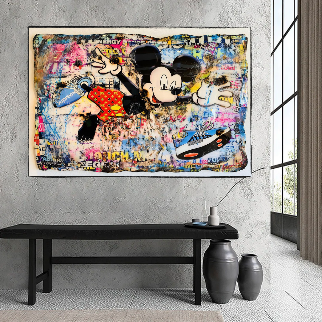 Banksy Mickey Mouse Supreme Canvas Wall Art-ChandeliersDecor