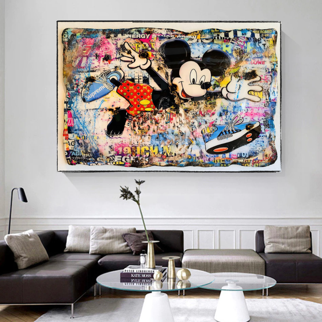 Banksy Mickey Mouse Supreme Canvas Wall Art-ChandeliersDecor