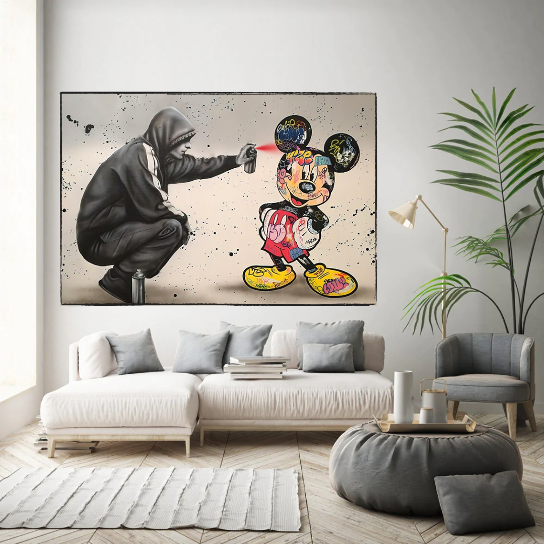 Banksy Mickey Spray Painted Canvas Wall Art - Street Art Print for Home Decor-ChandeliersDecor