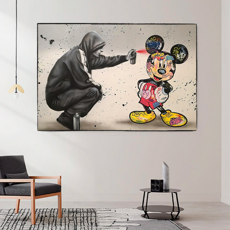 Banksy Mickey Spray Painted Canvas Wall Art - Street Art Print for Home Decor-ChandeliersDecor