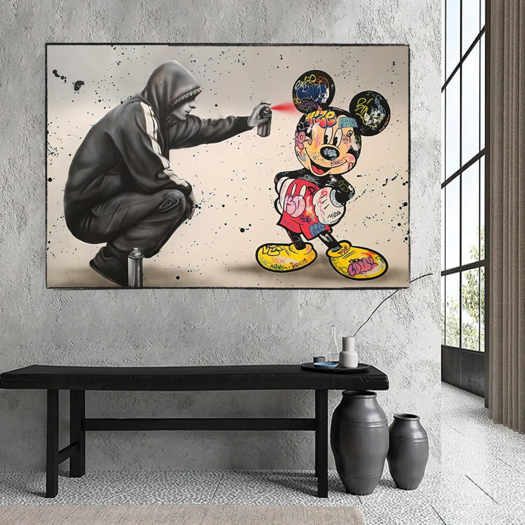 Banksy Mickey Spray Painted Canvas Wall Art - Street Art Print for Home Decor-ChandeliersDecor