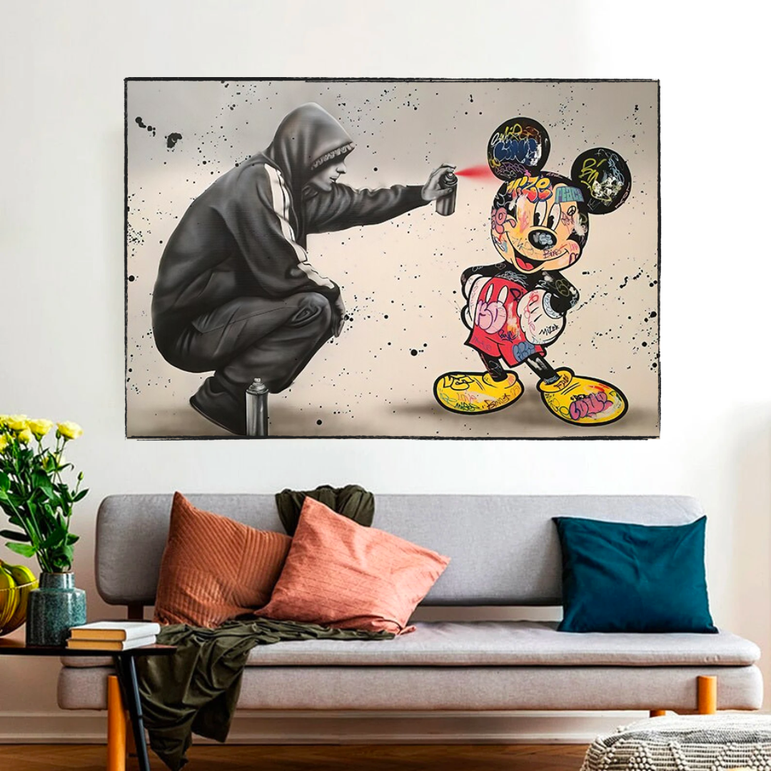 Banksy Mickey Spray Painted Canvas Wall Art - Street Art Print for Home Decor-ChandeliersDecor