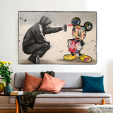 Banksy Mickey Spray Painted Canvas Wall Art - Street Art Print for Home Decor-ChandeliersDecor