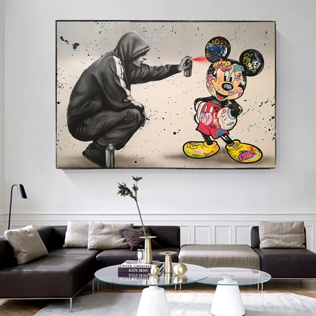 Banksy Mickey Spray Painted Canvas Wall Art - Street Art Print for Home Decor-ChandeliersDecor