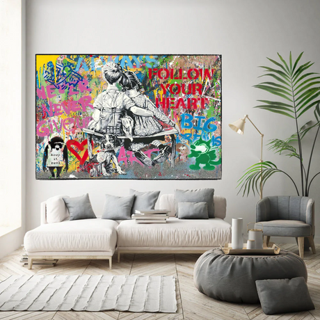 Banksy Never Give Up Follow Your Dreams Canvas Wall Art-ChandeliersDecor