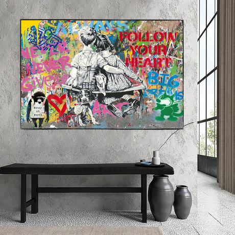 Banksy Never Give Up Follow Your Dreams Canvas Wall Art-ChandeliersDecor