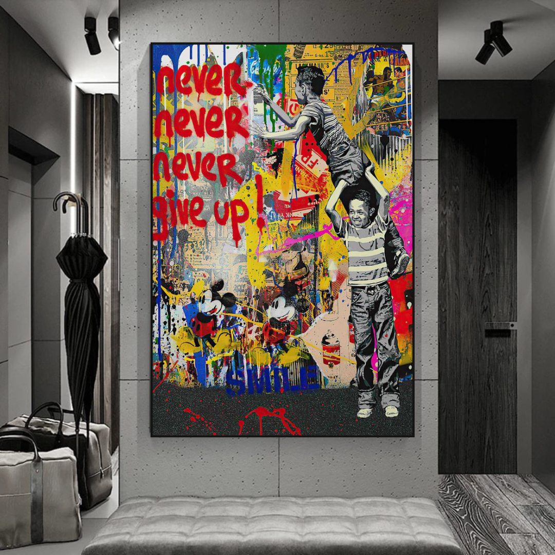 Banksy Never Give Up Poster: Authentic Street Art-ChandeliersDecor