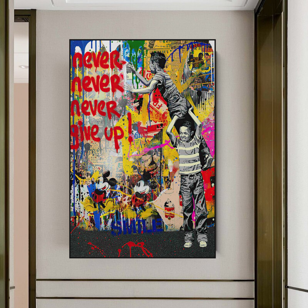 Banksy Never Give Up Poster: Authentic Street Art-ChandeliersDecor