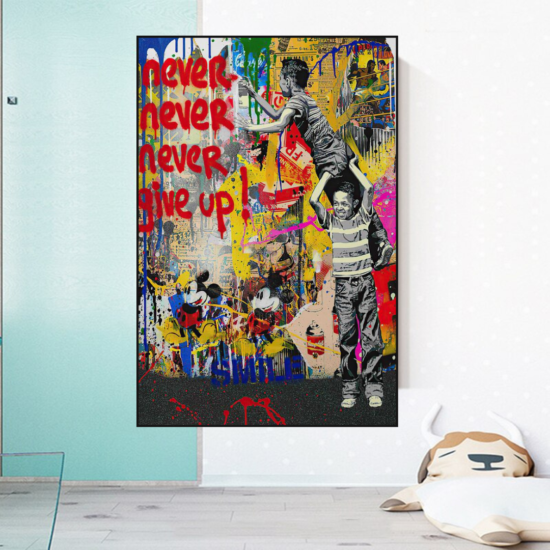 Banksy Never Give Up Poster: Authentic Street Art-ChandeliersDecor