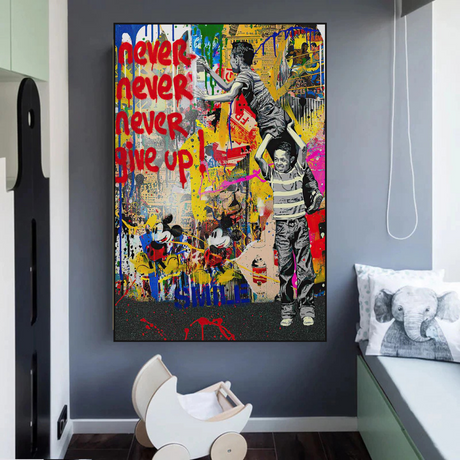 Banksy Never Give Up Poster: Authentic Street Art-ChandeliersDecor