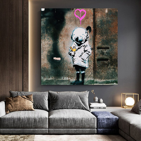 Banksy Space Girl and Bird Wall Art - Captivating Design-ChandeliersDecor